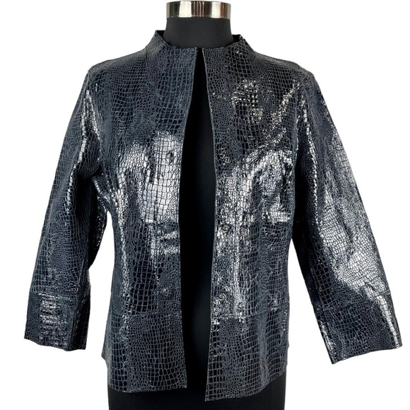 CHICOS KIMBERLY REVERSIBLE STRIKING ANIMAL MIDNIGHT LAVA EMBOSSED LEATHER JACKET - Picture 9 of 16